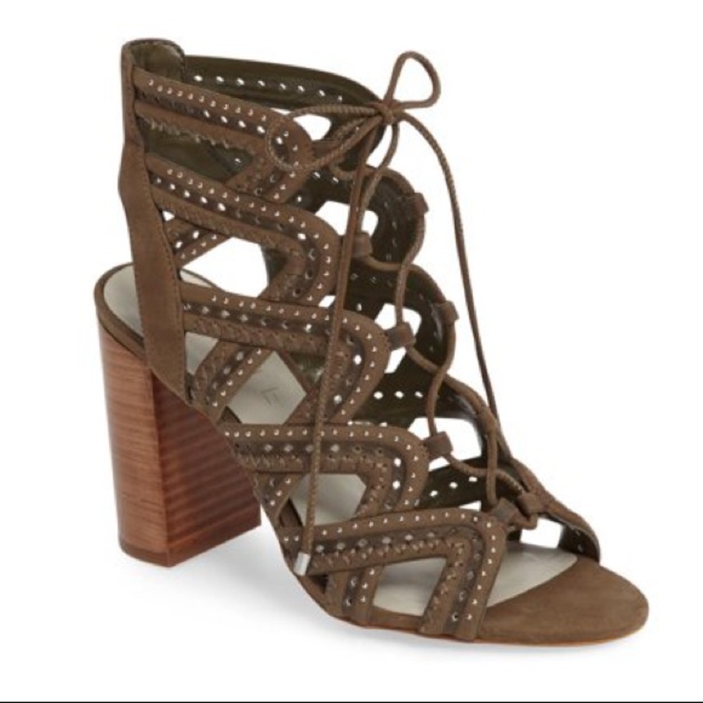 1.State Kayley Suede Caged Gladiator Lace Up Studded Block Heel Sandal 8